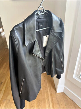 Theory Casual Moto Jacket in Leather Black